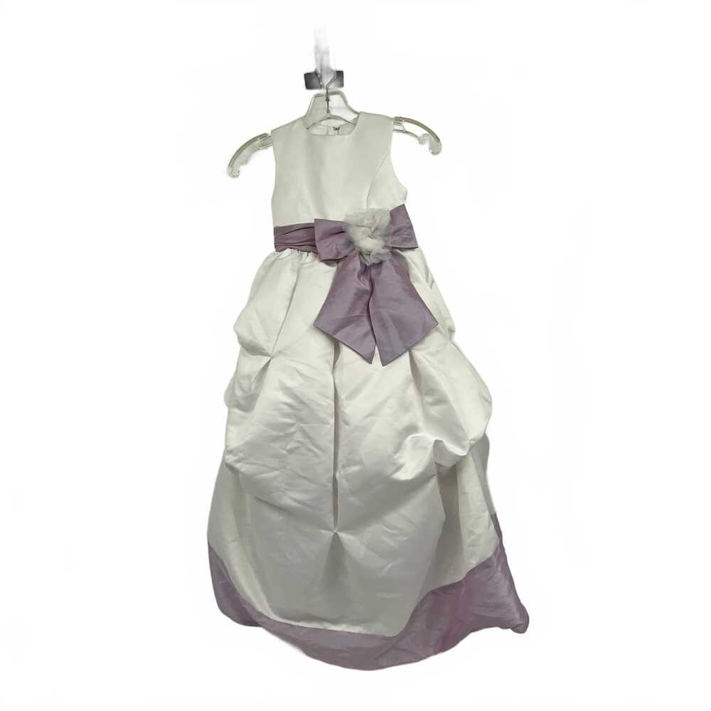 Macis Girls Formal Dress | White Tulle Bow, Long Ball Gown, Polyester